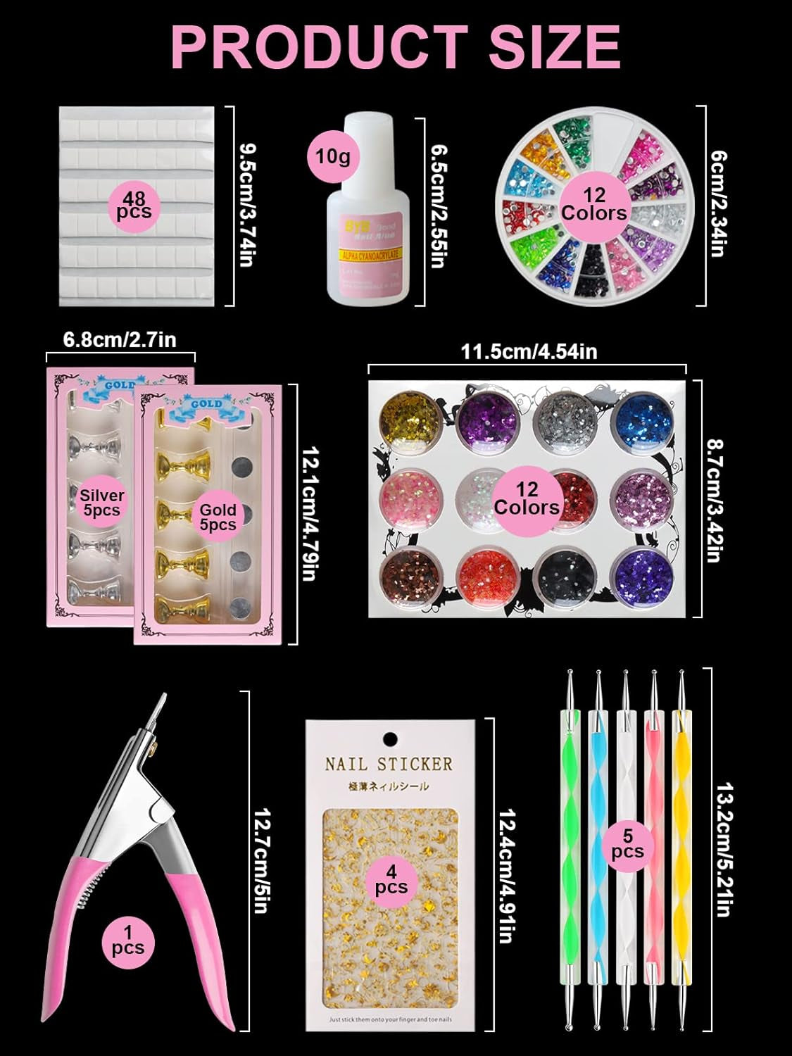 Kit Manucure Ongles Nail Art Tips, 1000 Pièces Clair Capsules Ongles Conseils Kit Poudre Acrylique Pour Allonger Les Ongles Naturels Kit De Nail Art Professionnel
