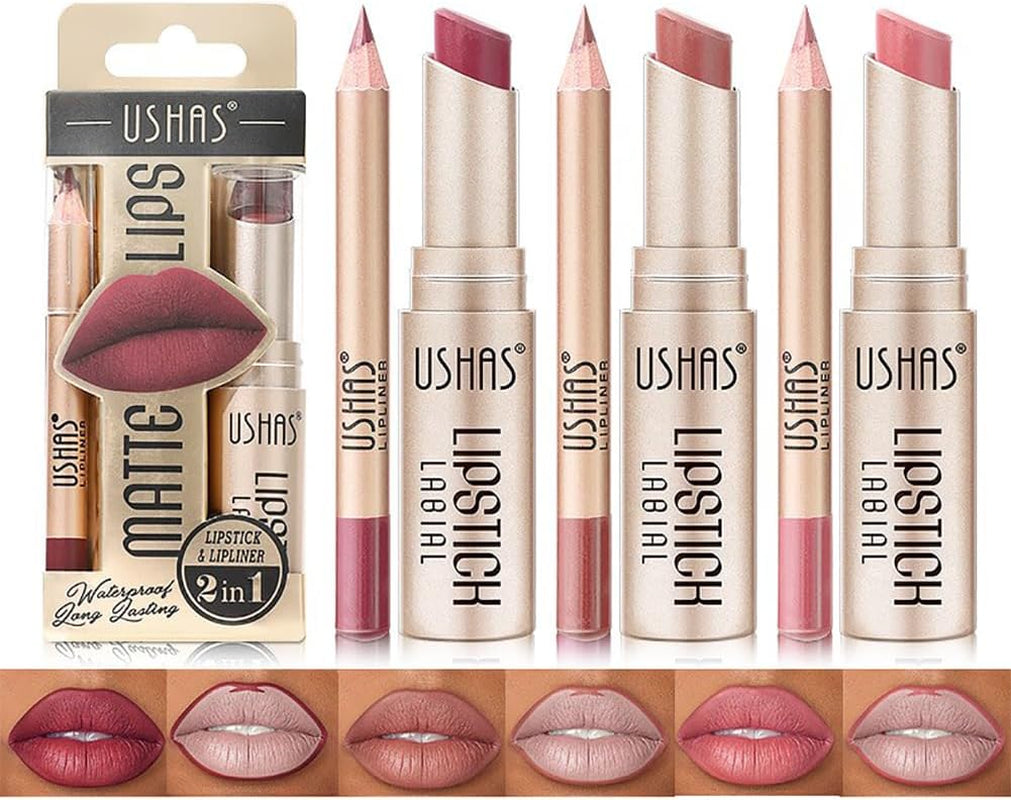6 Couleurs De Rouge À Lèvres Mat 3 Couleurs De Crayon À Lèvres Mat + 3 Couleurs De Rouge À Lèvres Mat Velouté Kit De Maquillage Des Lèvres Très Pigmenté Et Longue Durée Avec Un Joli Paquet Cadeau